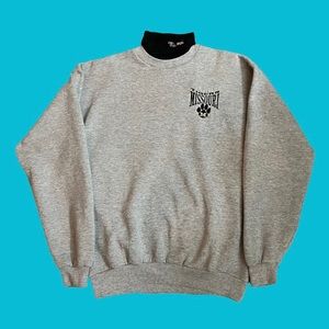 VTG Missouri Tigers Gray Embroidered Made in US Double Neck Sweatshirt Size M